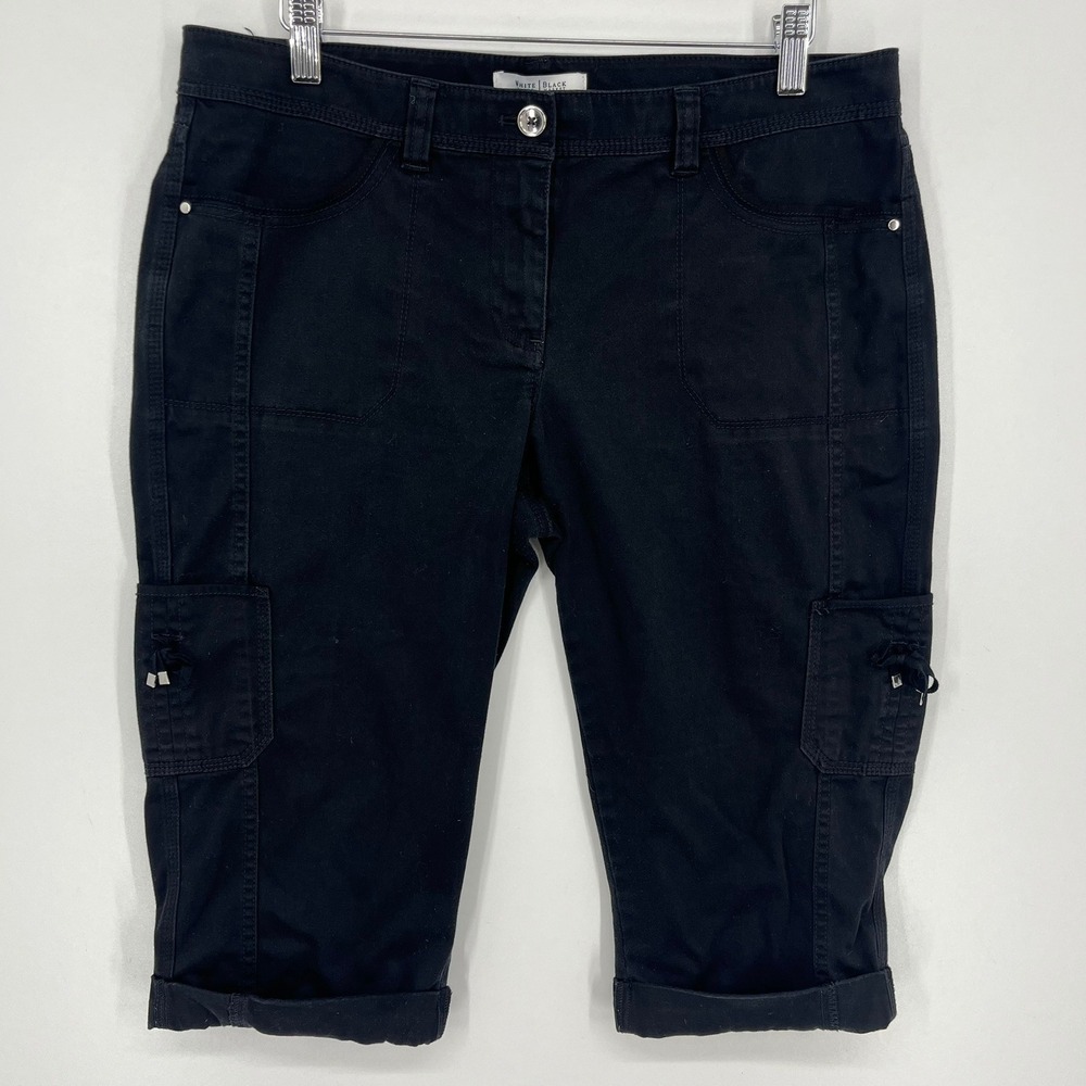 White House Black Market Black Cargo Capri Pants Women Size 10 Stretch Cropped